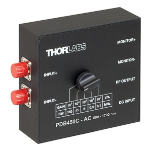 PDB450C-AC - Switchable Gain Balanced Amp. Photodetector, InGaAs, 800 - 1700 nm, AC Coupled