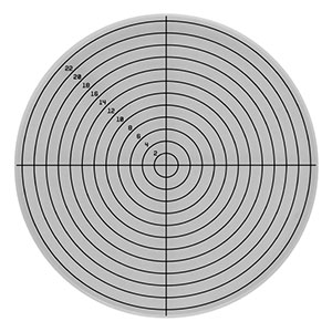 R1DS2P3 - Positive Concentric Circles & Crosshair Reticle, Ø1in, 2 mm Pitch, 100 µm Thick Lines, 12 Circles, UVFS