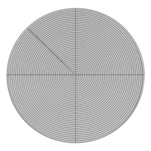 R3DS2P3 - Positive Concentric Circles & Crosshair Reticle, Ø3in, 2 mm Pitch, 100 µm Thick Lines, 37 Circles, UVFS