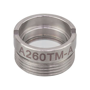 A260TM-A - f = 15.29 mm, NA = 0.16, WD = 13.84 mm, Mounted Aspheric Lens, ARC: 350 - 700 nm