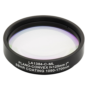 LA1384-C-ML - Ø2in N-BK7 Plano-Convex Lens, SM2-Threaded Mount, f = 125 mm, ARC: 1050-1700 nm