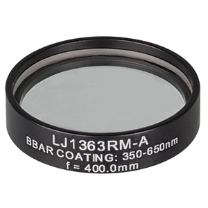 LJ1363RM-A - f = 400.0 mm, Ø1in, N-BK7 Mounted Plano-Convex Round Cyl Lens, ARC 350-700