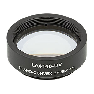 LA4148-UV-ML -  Ø1in UVFS Plano-Convex Lens, SM1-Threaded Mount, f = 50.0 mm, ARC: 245-400 nm