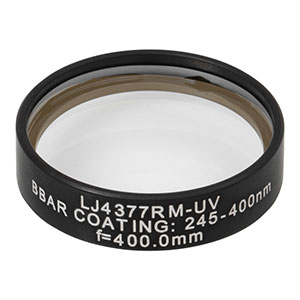 LJ4377RM-UV - f = 400.0 mm, Ø1in, UVFS Mounted Plano-Convex Round Cyl Lens, ARC: 245 - 400 nm