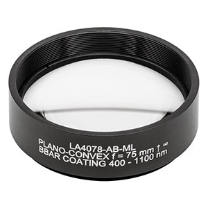 LA4078-AB-ML - Ø2in UVFS Plano-Convex Lens, SM2-Threaded Mount, f = 75 mm, ARC: 400 - 1100 nm