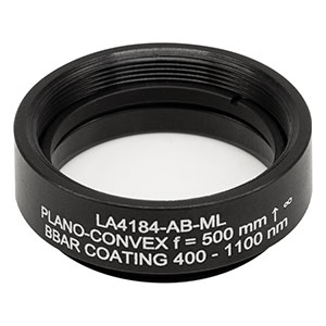 LA4184-AB-ML - Ø1in UVFS Plano-Convex Lens, SM1-Threaded Mount, f = 500 mm, ARC: 400 - 1100 nm