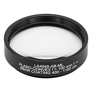 LA4545-AB-ML - Ø2in UVFS Plano-Convex Lens, SM2-Threaded Mount, f = 100 mm, ARC: 400 - 1100 nm