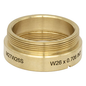 M27W26S - Brass Microscope Adapter with External M27 x 0.75 Threads and Internal W26 x 0.706 Threads