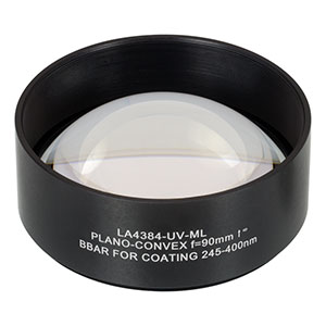 LA4384-UV-ML - Ø75 mm UVFS Plano-Convex Lens, SM3-Threaded Mount, f = 90.0 mm, ARC: 245-400 nm