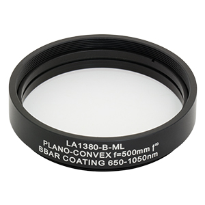 LA1380-B-ML - Ø2in N-BK7 Plano-Convex Lens, SM2-Threaded Mount, f = 500 mm, ARC: 650-1050 nm