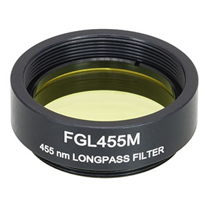 FGL455M - Ø25 mm GG455 Colored Glass Filter, SM1-Threaded Mount, 455 nm Longpass