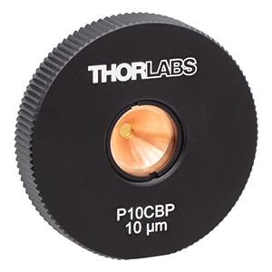 P10CBP - Gold-Plated Copper Pinhole in High-Power SM1-Threaded Housing, 10 ± 1 µm Pinhole Diameter, 8-32 Tap