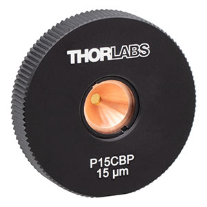 P15CBP - Gold-Plated Copper Pinhole in High-Power SM1-Threaded Housing, 15 ± 1.5 µm Pinhole Diameter, 8-32 Tap