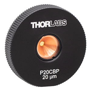 P20CBP - Gold-Plated Copper Pinhole in High-Power SM1-Threaded Housing, 20 ± 2 µm Pinhole Diameter, 8-32 Tap