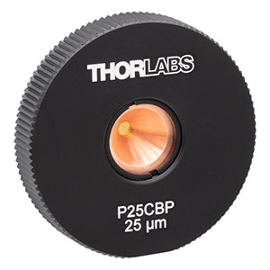 P25CBP - Gold-Plated Copper Pinhole in High-Power SM1-Threaded Housing, 25 ± 2 µm Pinhole Diameter, 8-32 Tap