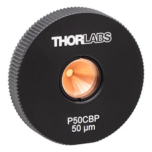 P50CBP - Gold-Plated Copper Pinhole in High-Power SM1-Threaded Housing, 50 ± 3 µm Pinhole Diameter, 8-32 Tap