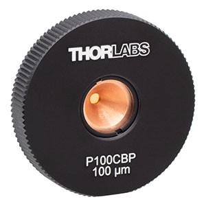 P100CBP - Gold-Plated Copper Pinhole in High-Power SM1-Threaded Housing, 100 ± 4 µm Pinhole Diameter, 8-32 Tap