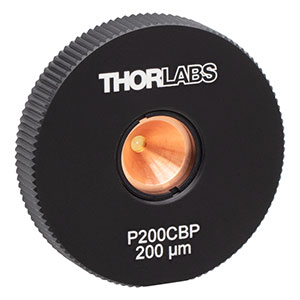 P200CBP - Gold-Plated Copper Pinhole in High-Power SM1-Threaded Housing, 200 ± 6 µm Pinhole Diameter, 8-32 Tap