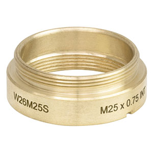 W26M25S - Brass Microscope Adapter with External W26 x 0.706 Threads and Internal M25 x 0.75 Threads